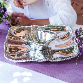 Pewter PEARL square chip & dip (large)