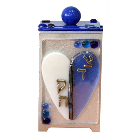 TB 026 Blue and White Heart Tzedakah Box 564