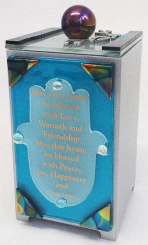 TB 056 Hamsa Home Blessing Tzedakah Box, Sky 5HT