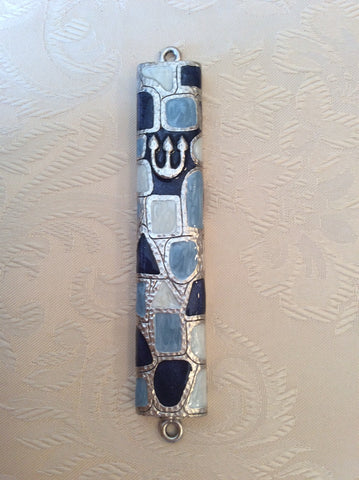 QUE 009 Mezuzah Modern Mosaic Blues MEZ45F