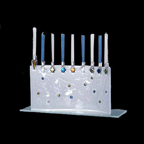 BEA 001 Textured Clear Glass Geo Wave Menorah JM11