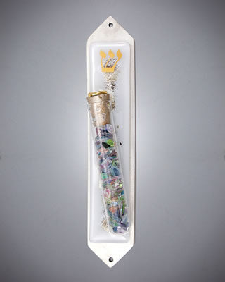 BEA 014 White Collage Wedding Mezuzah JZCWW